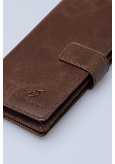 DERİNSS DRC7533 Hakiki Deri Patlı Kahverengi Cüzdan & Telefonluk
