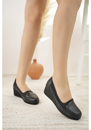 Nesil Shoes Sdf B05 Siyah Anatomik Dolgu Kadın Ayakkabı-siyah