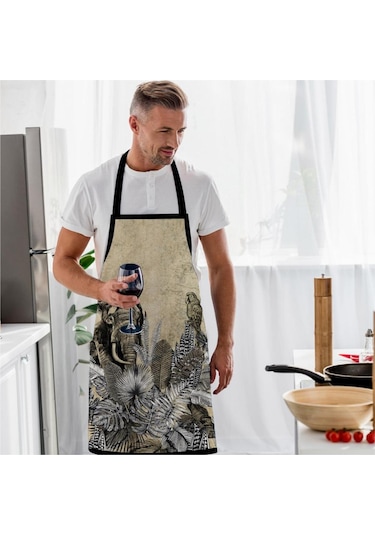 Fil Tasarımlı Mutfak Önlüğü Keten Kumaş, Uluslararası Yıkama Ve Solmama Sertifikası Çok Renkli