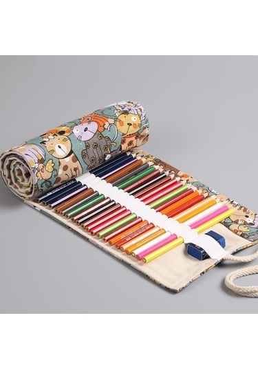 Agoodshop 72 Delikli Büyük Kapasiteli Rulo Kalemlik - Çok Renkli 3bp-yeşil