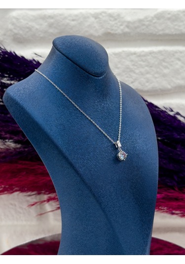 925 Ayar Gümüş Mistik Topaz Taşlı Özel Tasarım Zarif Kadın Kolye Gümüş