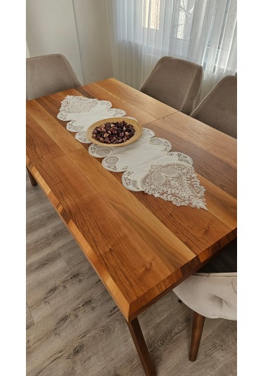 Şal Desen Fransız Dantelli Keten Gardeya Lüks Runner