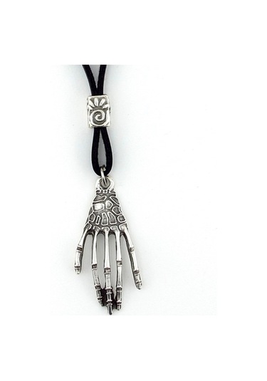 Solfera Metal Iskelet El Parmaklar Siyah Deri Erkek Kolye Q0587 Siyah