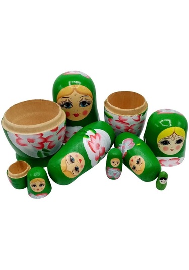 Mobgift Ahşap Tombul Iç Içe Matruşka Bebek 7li Set Yeşil