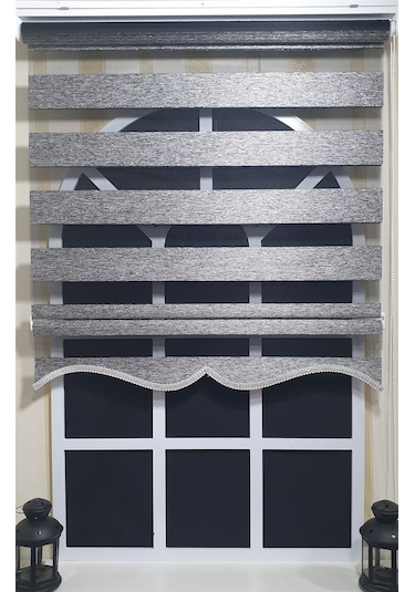 Zebra Stor Perde Siyah Gümüş Etek Dilimli St 009