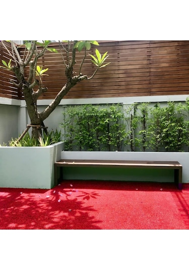 Kesme Suni Yapay Kırmızı Çim Halı 7 Mm Balkon Teras Bahçe Dekoratif Kaymaz 200 x 200