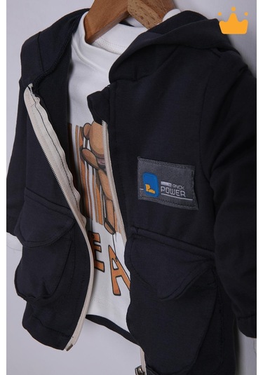 Babyhola 3'lü Kapüşonlu Hırka Badi Pantolon Erkek Bebek Çocuk Alt Üst Takım 001