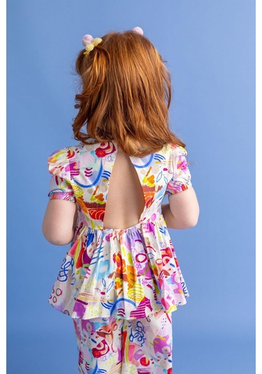 Oliventhekid Desenli Arkası Üçgen Kız Çocuk Alt-üst Takım Renkli Çok Renkli