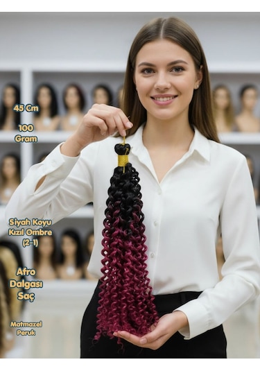 Afro Dalgası Saç Kıvırcık Siyah Koyu Kızıl Ombre
