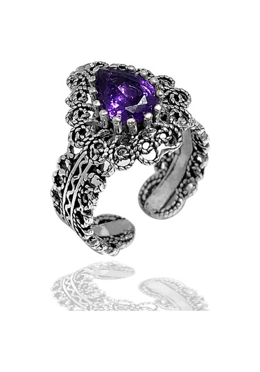 Midyat Nurtaş Gümüş Ametist Taşlı Damla Model Kadın 925 Ayar Gümüş Telkari Üçlü Set 201024778