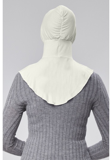 Kadın Pratik Tesettür Sporcu Boyunluklu Hijab Geçmeli Bone Penye Kumaş Ekru