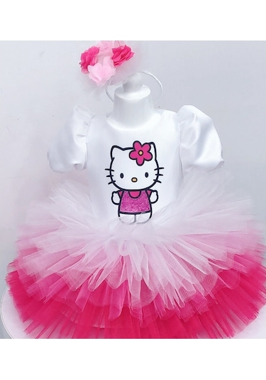 Hello Kitty Baskılı Kız Çocuk Bebek Doğumgünü Elbise Parti Kostüm