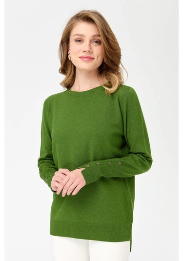 Desen Triko Kadın Sıfır Yaka Önü Kısa Arkası Uzun Bluz 23331 K.yosun K.yosun