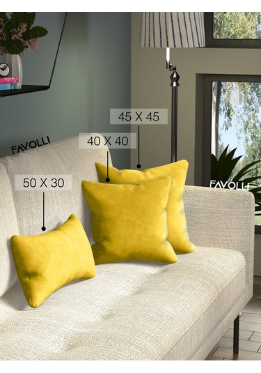 Br Favolli Kadife Dokulu Hint Sarısı Kırlent Kılıfı Dream Serisi Punch Için Uygun Gizli Fermuar Hint Sarısı