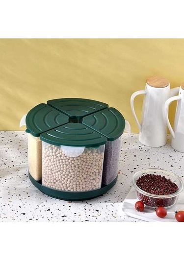 Pazly Yeşil Tahıl Saklama Kabı, Gıda Tahıl Dağıtıcı, Mühürlü Döner, Kuru Gıda Pirinç Kavanozları, Baharat Şeker, Mutfak Düzenleyici Yeşil