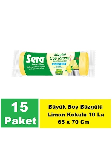 Sera Çöp Torbası Limon Kokulu Büyük Boy 65 X 70 Cm 15 X 10 Lu