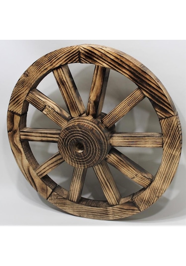 Otantik Ahşap At Arabası Tekeri 50 Cm.(Ahşap Yakma) Diğer
