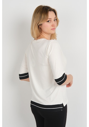 Sistas Kadın Truvakar Kol Önü Kısa Arkası Uzun Çift Renk Kumaşlı Bluz 24031 Ekru Ekru