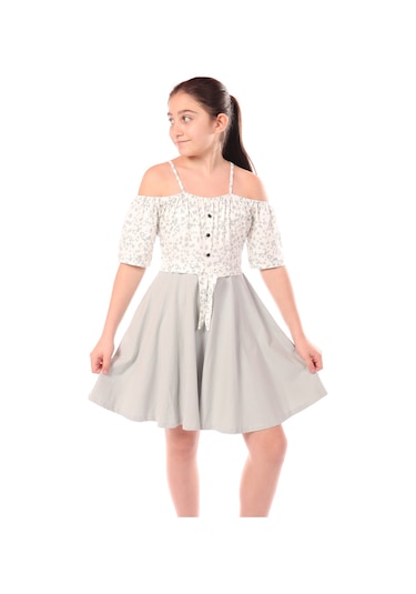 Toontoy Kız Çocuk Leopar Desenli Askılı Elbise Yeşil