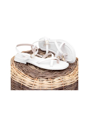 Elit Btlp01 Kadın Düz Sandalet Beyaz Beyaz