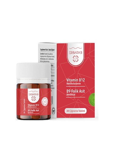 Erbatab Vitamin B12 Folik Asit B9 Takviye Edici Gıda 30 Çiğneme Tablet