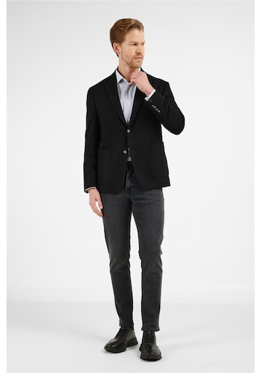 İmza Siyah Kırlangıç Yaka Düz Slim Fit 6 Drop Ceket 1002255159 Siyah