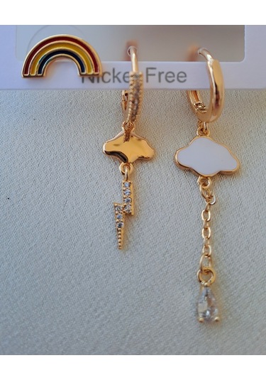Dali Shop Gökkuşağı Bulut Figürlü 3'lü Küpe Gold