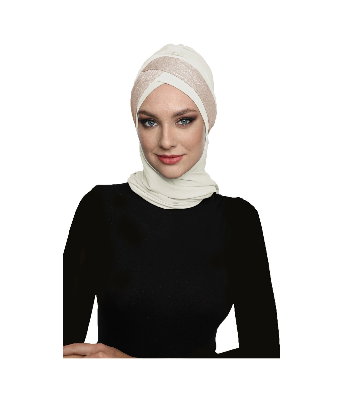 Çapraz Pike Atkılı Astarlı Krem-bej Hazır Türban Tesettür Bone Krem