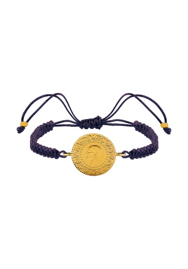 22 Ayar Yeni Çeyrek Altın Mor İpli Bileklik