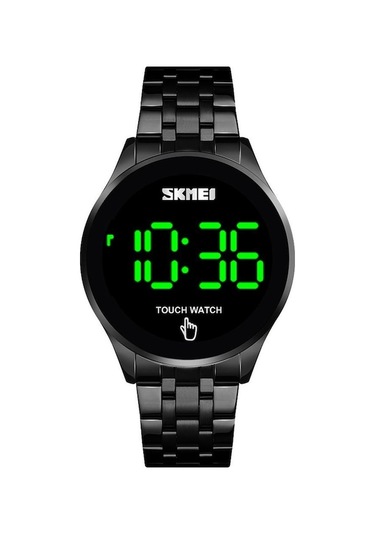 Skmeı 1579 Basit Dokunmatik Ekran Led Aydınlatmalı Paslanmaz Çelik Elektronik Saat, Renk: Siyah Kahverengi Kahverengi