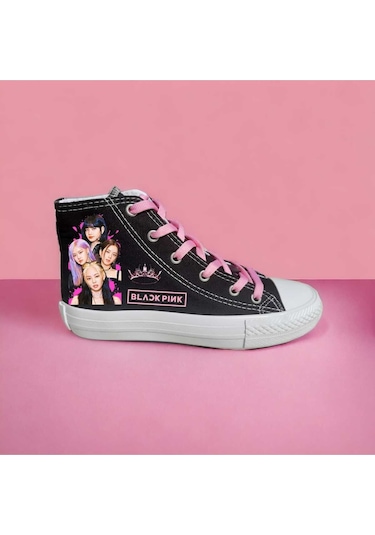 Old Blackpink Baskılı Sneaker Spor Ayakkabı Canvas Rose Lisa Jennie Jisoo Siyah