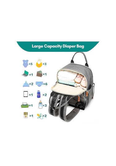 Gajeena 28l Isı Yalıtımlı Su Geçirmez Anne Çanta - Çok Bölmeli Bebek Bezi Çantası - Çift Omuzlu Stroller Uyumlu Gri Gri