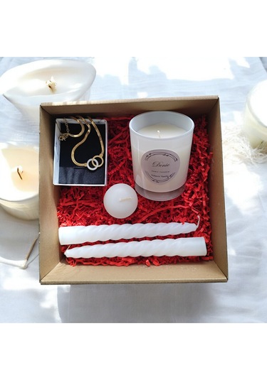 Denic Hediye Seti Kokulu Beyaz Bardak Mum Halka Kolye Burgulu Mum Yüzen Mum