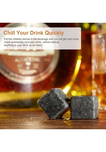 9pcs Viski Taş Seti Soğutma Taşları Ahşap Kutu Soğutma Kayaları Yeniden Kullanılabilir Buz Küpleri - Gri Gri