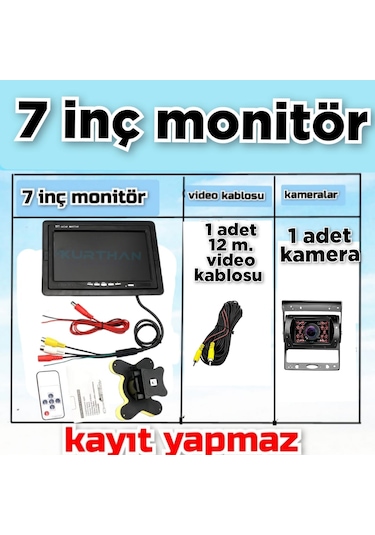 1 Adet Metal Kasa Kamera Ve 7 İnç Ekran Kayıt Yapmaz 12 24 Volt