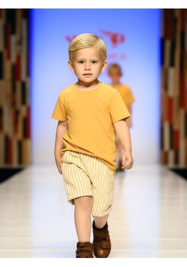 Erkek Bebek Çizgili Dokuma Şort-15855 Sarı