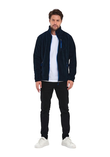 Genıus Store Erkek Polar Tam Fermuarlı 3 Cepli Outdoor Polar Ceket Tactical Flecee Lacivert