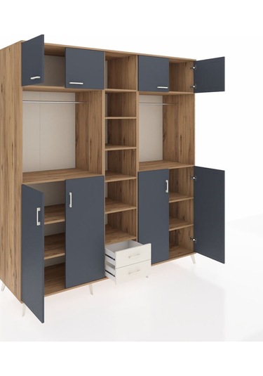 Kronos Dolap 14 Raflı 2 Çekmeceli 2 Askılı 220x59x243 Çam-antrasit/aytaşı Antrasıt/aytası