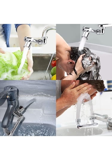 Qianfan 1080 Derece Dönebilen Musluk Uzatma, Evrensel Büyük Gümüş