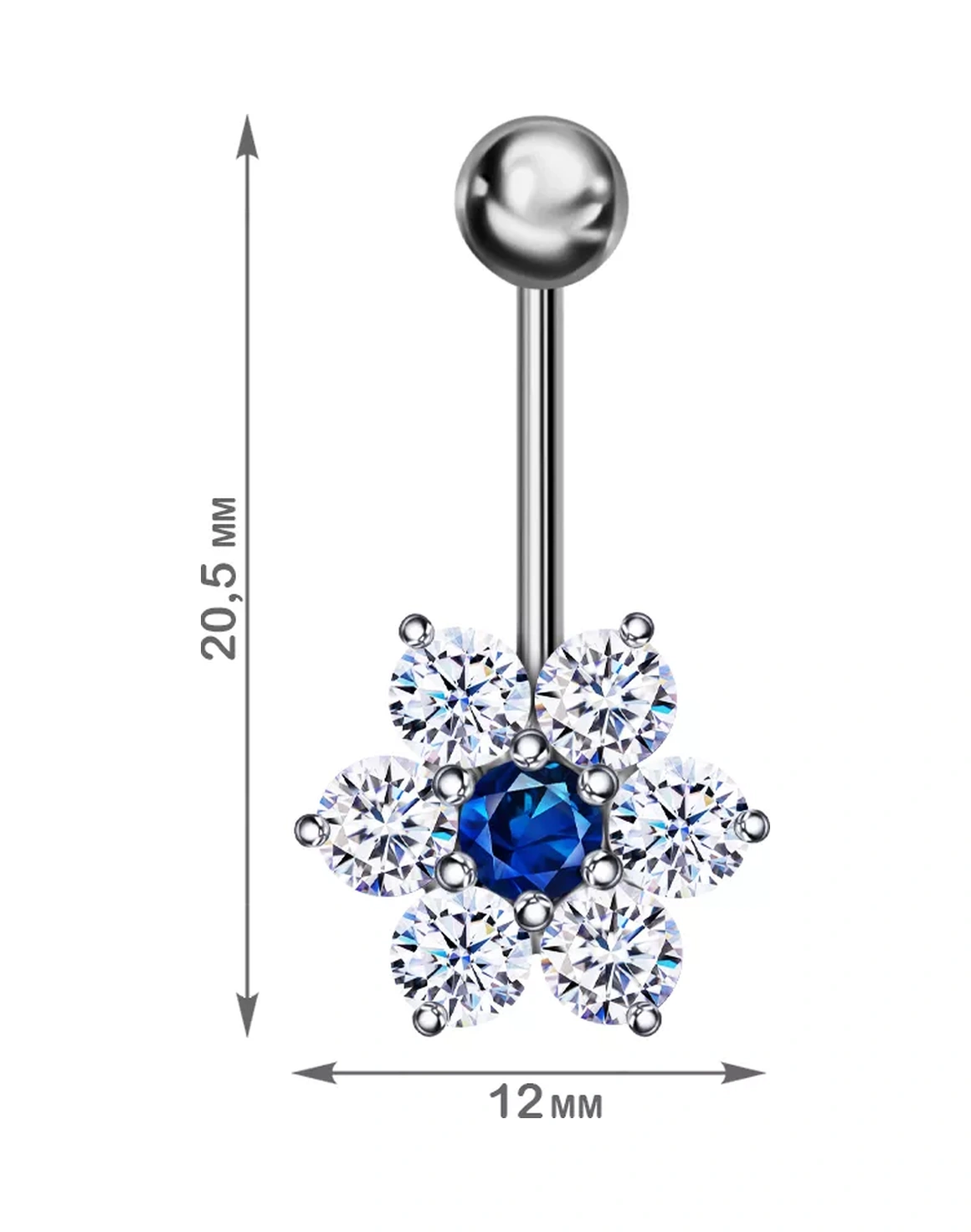 Veronika 925 Ayar Gümüş Çiçek Göbek Deliği Piercingi 243937222 Gri