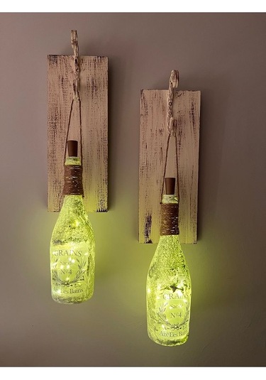 Tıpa Peri Led Işıklı Krem Kahve Renkli Buzlu Cam Şampanya Şişesi Çok Renkli