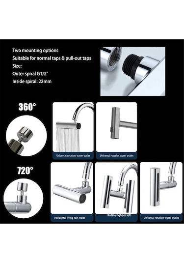 Xurunkeji Adet Gerçek Şelale Mutfak Musluğu Uzatma Adaptörü 720 Döner 4 Mod Çok Fonksiyonlu Şelale Basınçlı Bubbler, B GÜMÜŞ