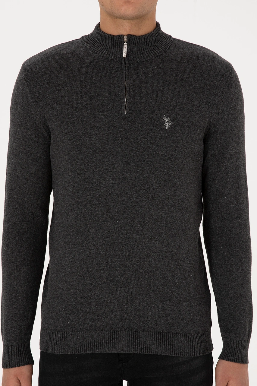 U.S. Polo Assn. Erkek Slim Fit Yarım Fermuarlı Antrasit Melanj Basic Kazak 50313695-VR081 U.S. Polo Assn. Erkek Slim Fit Yarım Fermuarlı Antrasit Melanj Basic Kazak 50313695-VR081