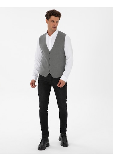 Pierre Cardin Erkek Gri Melanj Yelek Triko 50317313-vr086 Gri Melanj