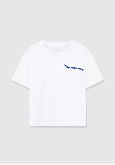 Mavi - Miav Baskılı Beyaz Crop Tişört 7610180-620 Beyaz