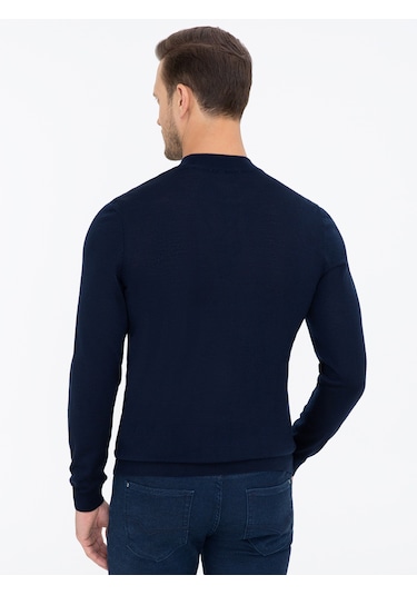 Cacharel Lacivert Slim Fit Çeyrek Balıkçı Yaka Basic Triko Kazak