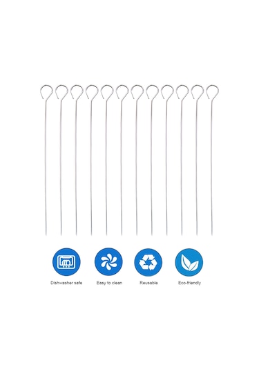 Ximistore9 12 Adet 33.8cm Gümüş Renkli Paslanmaz Çelik Shish Kabob Şeftaleleri - Düz Uç, Tutucu Kanca Ve Isıya Dayanıklı
