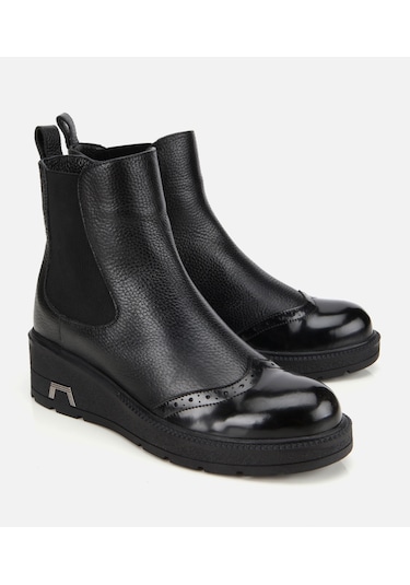 Hotiç Kadın Deri Siyah Streç Dolgu Topuklu Bilekte Chealse Bot 01boh313380a100 01boh313380a100 Siyah