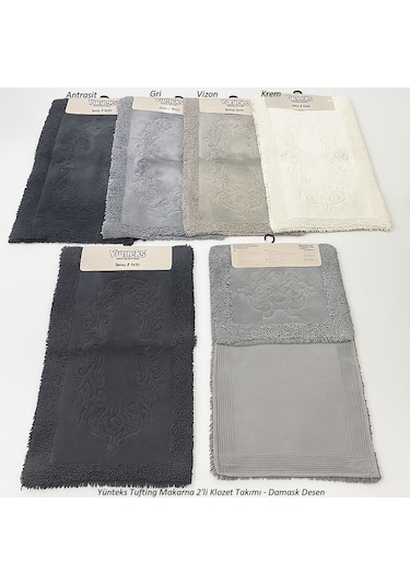 Pamuk Makarna Tufting 2'li Klozet Takımı , Banyo Seti , Damask, A