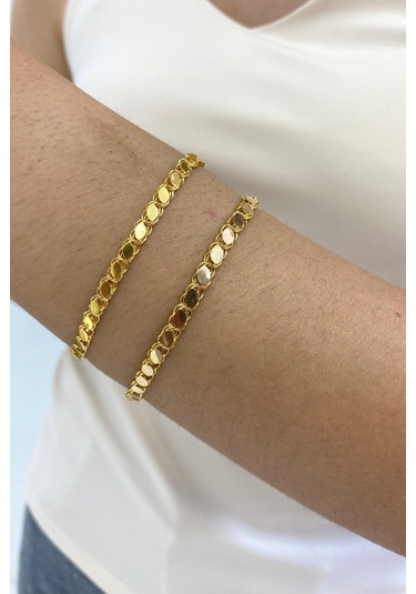 14 Ayar Altın İnce Pullu Zincir Bileklik 4,5 Mm Sarı Sarı Altın